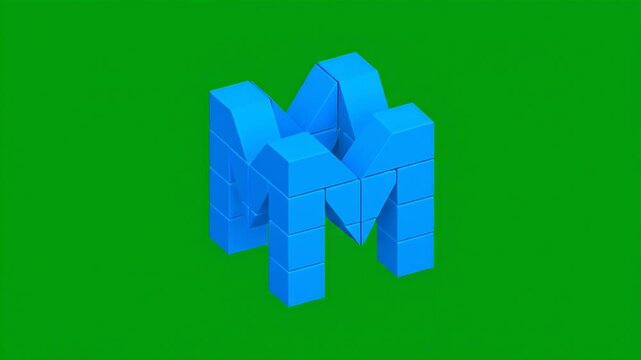 Blue 3D Letter M Forms Against Green Screen Background Loop