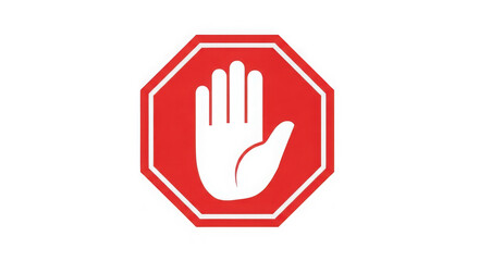 Obraz premium Red octagonal sign with white hand palm facing outward transparent background