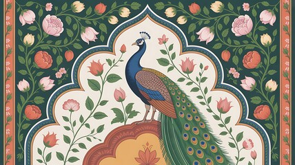 Obraz premium Modern illustration of a traditional Mughal wedding invitation in Indian style 