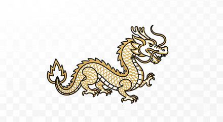 Fototapeta premium Golden Chinese Dragon Illustration Isolated on Transparent Background