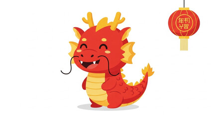Obraz premium Cute Cartoon Red Chinese Dragon for Lunar New Year Celebration