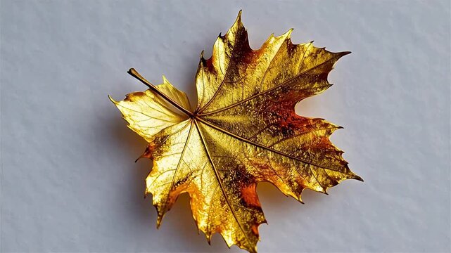 Golden maple leaf on white background