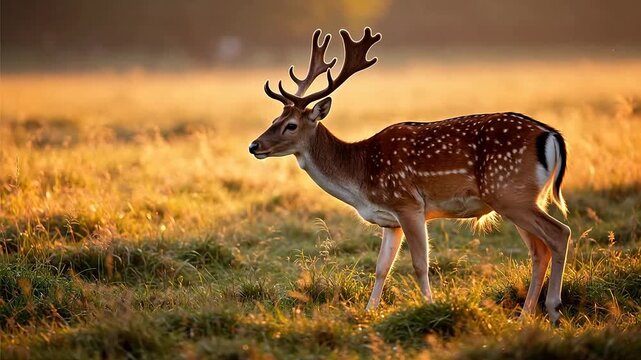 Deer with antlers in grassy field