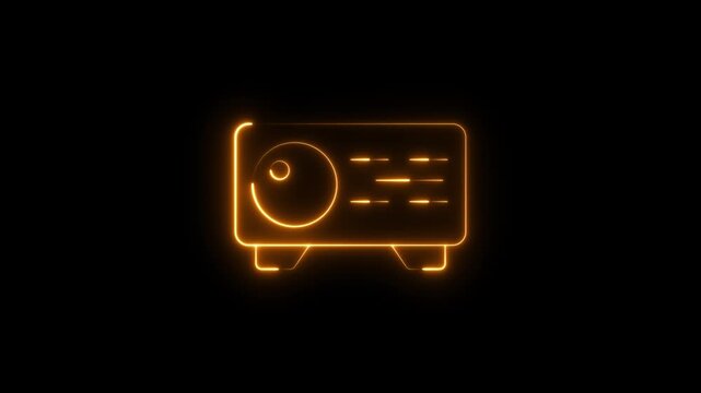glowing abstract neon overhead projector icon animation,projector 4d motion video animation on black background.Projector icon animated, 