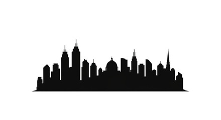 City skyline silhouette with tall buildings and skyscrapers on white background