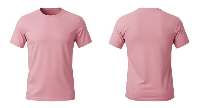 Front and back views of a plain, light pink crew-neck t-shirt. White background
