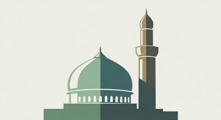 Islamic mosque dome and minaret architectural illustration. © Tanto