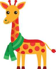 Red spotted giraffe wearing green muffler cartoon vector art