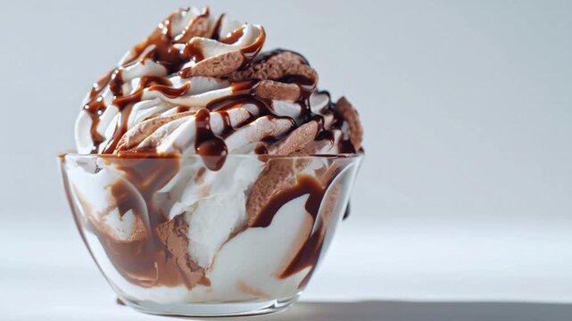 Glass Bowl Filled with Chocolate and Vanilla Ice Cream on White Surface