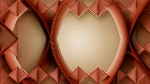 Intricate interwoven abstract geometric pattern design with warm organic flowing shapes, diamond textures, oval negative space, evoking wonder