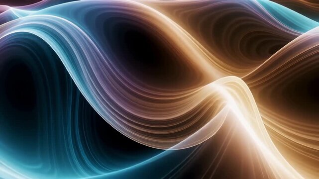 Vibrant Neon Abstract Light Waves Flowing Energy, Ethereal Motion, Sense of Wonder, Cyan Golden Hues