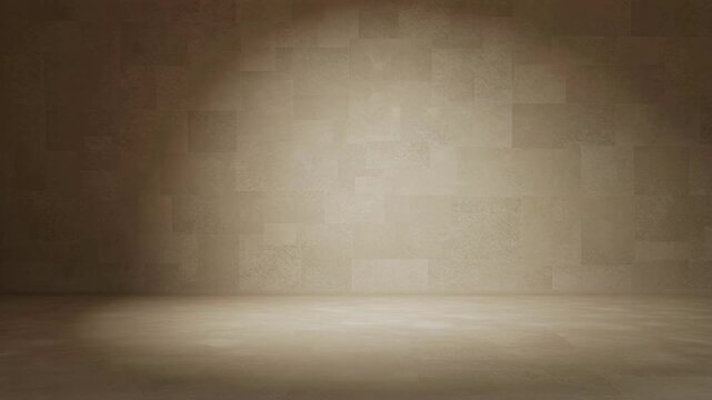 Minimalist studio interior plain studio background with spotlight illuminating floor and wall, creating sense of quiet anticipation. Cozy, warm
