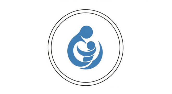 Mother and child logo blue silhouette circular symbol family support