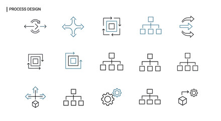 Workflow diagram structure icons for process organization and systems