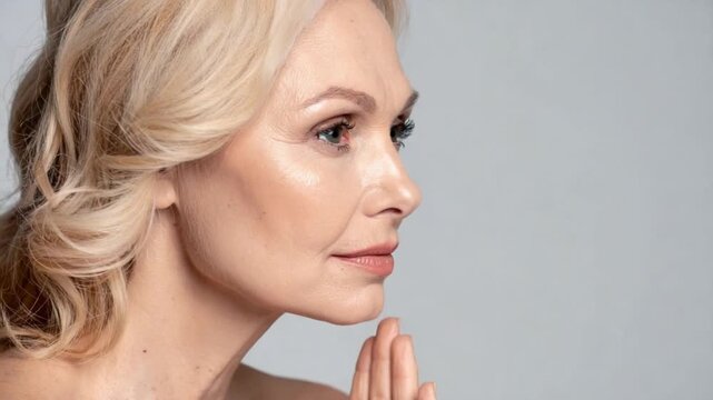 Profile of a Mature Woman Whispering or Listening Intently