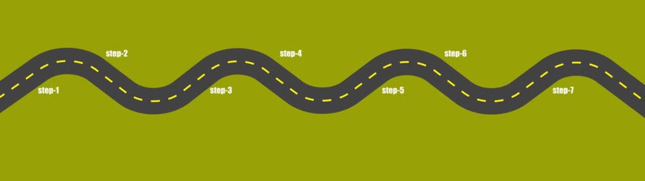 Infographic road map icon on background.Road route location time line, winding curve journey path car navigation map steps highway transport travel way animation.