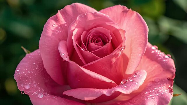 A perfect pink rose bud with water droplets