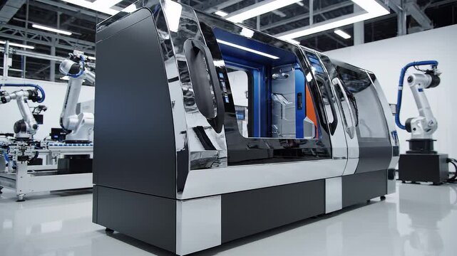 Industrial Robots in Modern Manufacturing Facility.