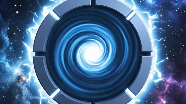 Glowing metallic circle frame with electric energy in cosmic space