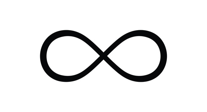 A simple black illustration depicts the mathematical symbol for infinity representing endlessness and continuity high quality professional detailed