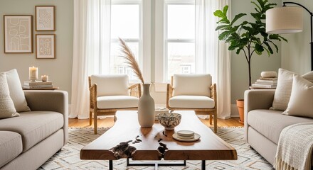 Fototapeta premium Modern living room interior design with furniture and decorative elements
