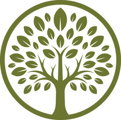 Obraz premium Green tree of life emblem inside circular frame, eco nature growth and sustainability vector symbol design