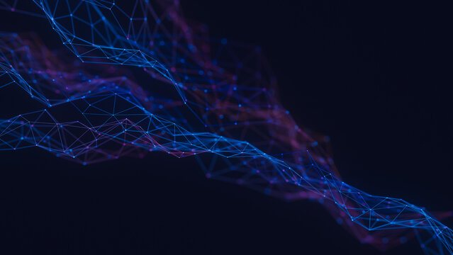 Abstract technology background big data visualization analysis network connection geometric dots and lines particles plexus structure. Science background. 3d rendering.