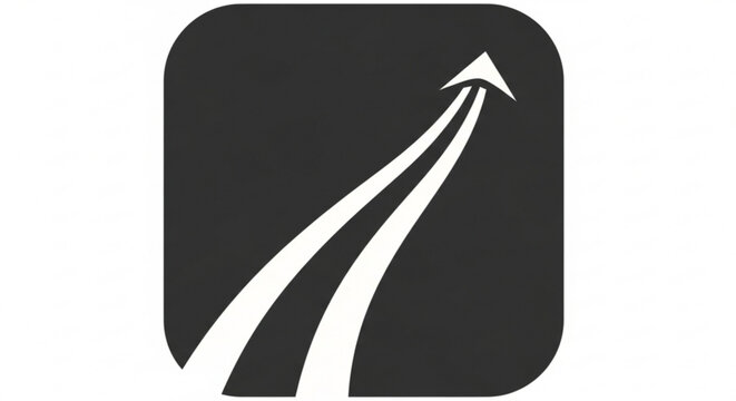 Black and white arrow road sign on rounded square background for direction and navigation