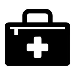Obraz premium Medical icon featuring a first aid kit with a white cross symbol on black background