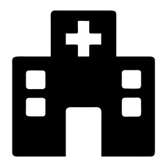 Obraz premium Black and white icon of a building resembling a hospital with a cross symbol on top
