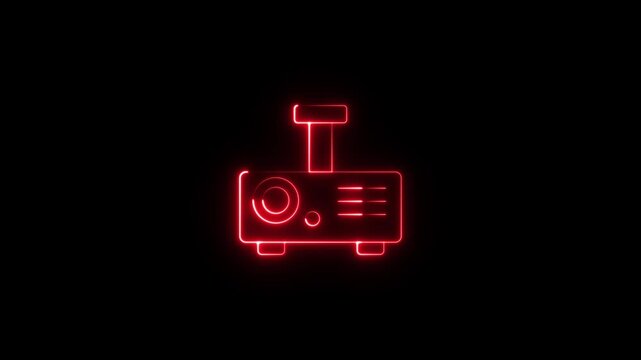 glowing abstract neon overhead projector icon animation, orange projector icon animated, projector 4d motion video animation on black background.