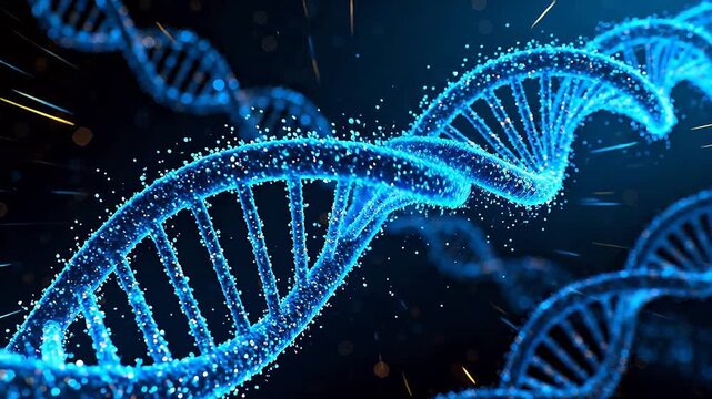 Blue glowing DNA strands