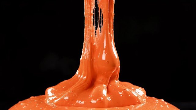 Thick gooey orange slime dripping in a stream