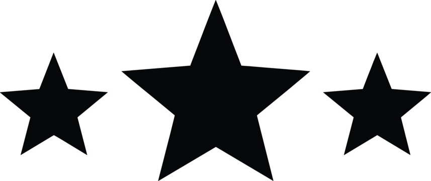 Black star icon set in three sizes, minimal rating, favorite, and highlight vector symbols collection