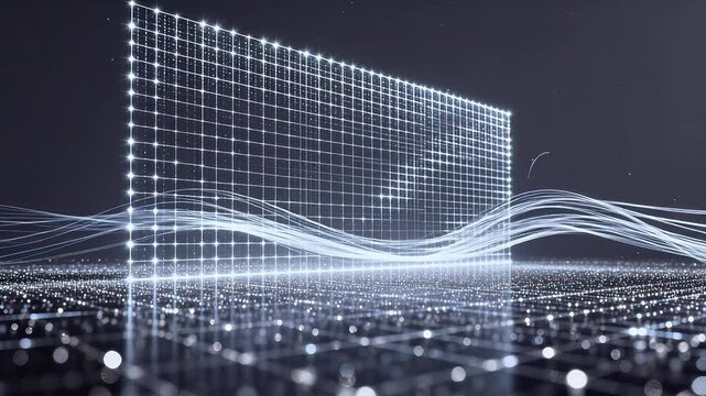 Digital grid with flowing light patterns