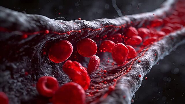 Red blood cells flowing in a vessel