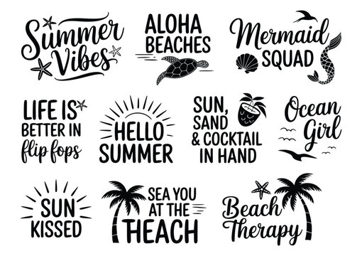 summer beach SVG bundle tropical vector set with quotes.