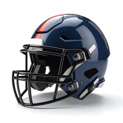 Fototapeta premium Glossy navy blue and black football helmet, featuring a red stripe, angled view, isolated