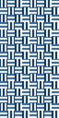 Seamless geometric weave pattern. Navy blue and white interlaced grid background. Classic textile and basket weaving texture.