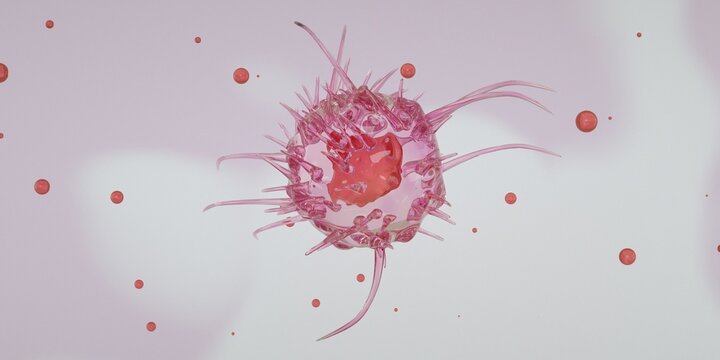 Killer T-cell or B-cell concept. White blood cells. Natural killer cell. Medical and science concept background. 3D render