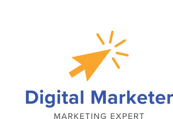 Obraz premium Digital marketer logo with click icon and expert text