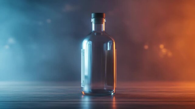 Elegant Bottle in a Moody Setting with Blue and Orange Lighting.