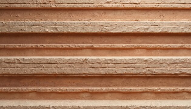 Earthy textured wall made from rammed earth layers. Natural brown and orange tones create a striped abstract pattern. Suitable for eco friendly building concepts.