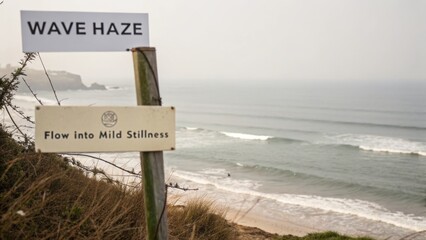 Coastal Serenity with Wave Haze Signage Overlooking Tranquil Ocean Waves and Soft Beach Landscape