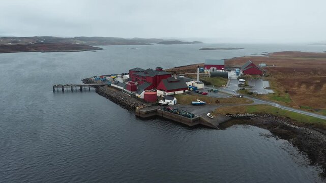 Drone shot of the Callanish BASF pharmaceutical plant in Breasclete on Lewis.