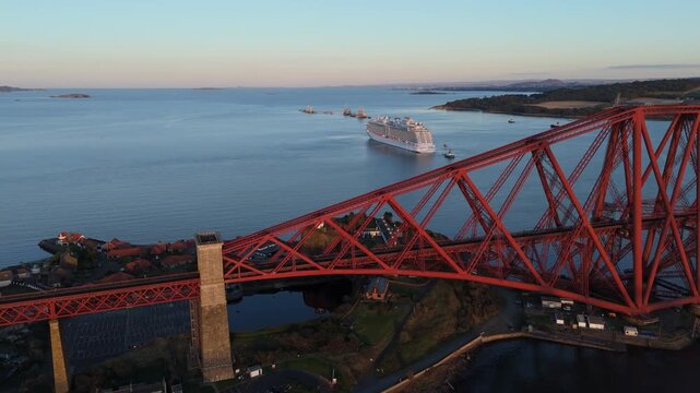 reveal shot of the forth rail bridge in scotland
