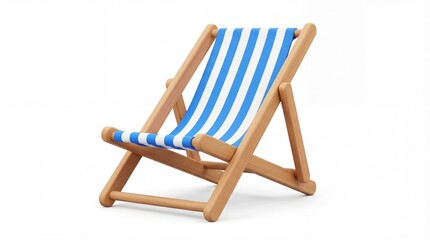 Blue and White Striped Beach Chair on White Background.