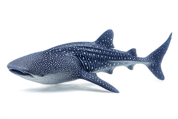 Obraz premium Whale shark isolated full body side perspective with spotted skin and streamlined shape swimming in white background, large marine animal with unique pattern and fins