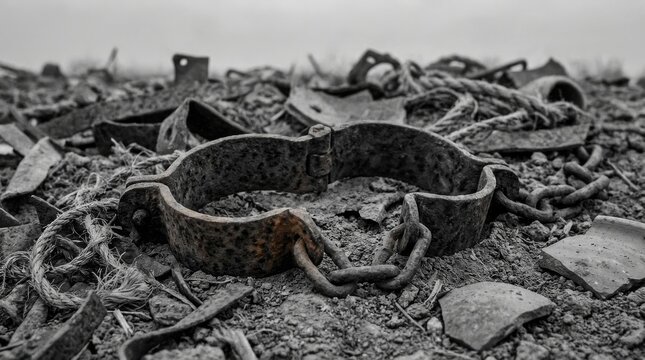 Broken Rusty Shackles Symbolizing Lost Freedom
