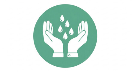Obraz premium Hands Protecting Water Drops Icon on Green Circle